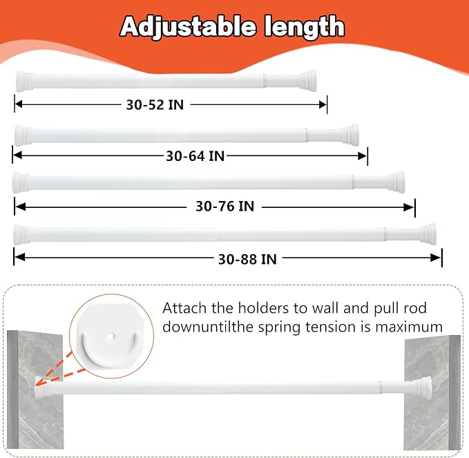 Closet Rod, 30 to 52 Inch Adjustable Closet Rods for Hanging Clothes Heavy Duty Closet Hanging Rod White Closet Poles for Wardrobes with No Drilling Holder