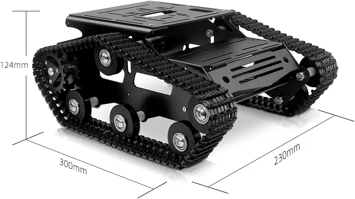 XiaoR Geek Smart Robot Car Chassis Kit Full Metal Big Tank Chassis with 2WD Motors for Arduino Raspberry Pi Jetson Python DIY Smart Car Learning Kit (Black, with Encoder Motor)