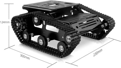 XiaoR Geek Smart Robot Car Chassis Kit Full Metal Big Tank Chassis with 2WD Motors for Arduino Raspberry Pi Jetson Python DIY Smart Car Learning Kit (Black, with Encoder Motor)