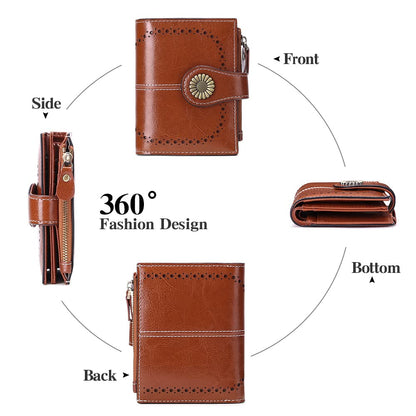 SENDEFN Small Womens Wallet Leather Bifold Card Holder RFID Blocking with Zipper Coin Pocket