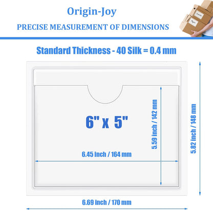 Origin-Joy 25 PCS Self-Adhesive Index Label Pockets, Clear Plastic Peel & Stick Card Holders with Top Open for Loading (6 x 5 inch)