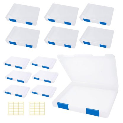 12 Pcs Clear A4 A5 File Box Document Plastic Storage Box with 48 Labels File Holder Organizer Paper Plastic Case Magazine Protector with Buckle Office School Supplies(Blue)