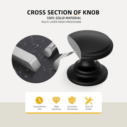 Goldenwarm 10 Pack Cabinet Knobs Black Cabinet Knobs Round Black Drawer Pulls Zinc Alloy Hardware for Dresser Drawer 1-1/5 Inch Diameter