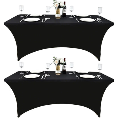 ZarzaaSik 2-Pack 6ft Black Spandex Table Covers for Rectangle Standard Folding Tables - Wrinkle Resistant Stretch Tablecloths - Ultimate Fitted Table Protector for Parties, Trade Shows, Banquet