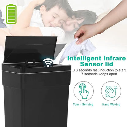 BestOffice 13 Gallon Trash Can Automatic Kitchen Trash Can Touch Free High-Capacity Garbage Can with Lid for Bedroom Bathroom Home Office 50 Liter (Black, 1) (4, Black)
