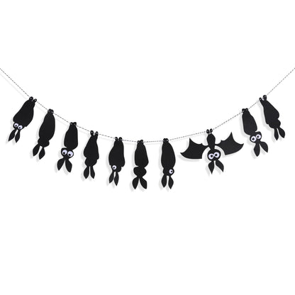 Felt Bat Garland - Halloween Black Bat Banner, Gothic Party Decor, Hanging Bat Mantel Bunting, Spooky Garland for Fireplace Mantle Walls