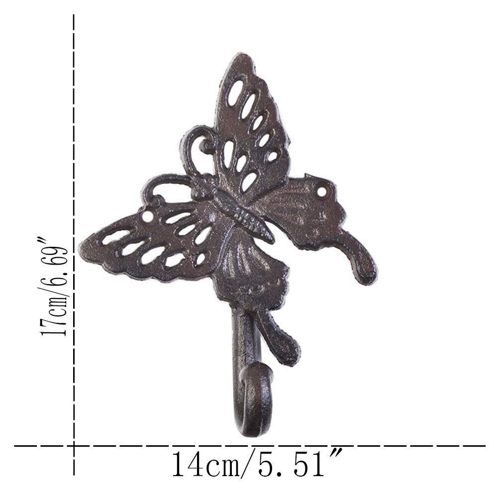 Hdtyyln Butterfly Hook, Cast Iron Wall Hooks, Heavy Duty Coat Hooks, Decorative Animal Hook for Home Kitchen Balcony Office Outdoor Garden Hanging Clothes Caps Bags Coats Daily Tools Planter, 1Pcs