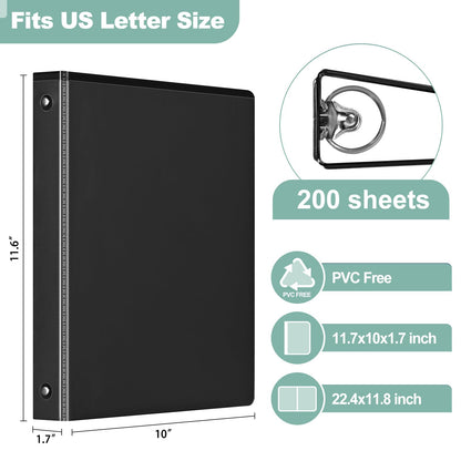 SUIN Basic 1-Inch 3-Ring-Binder, Customizable Clear View Cover, for US Letter Size 8-1/2 x 11'', Perfect for Office/School (Black - 48 Packs)