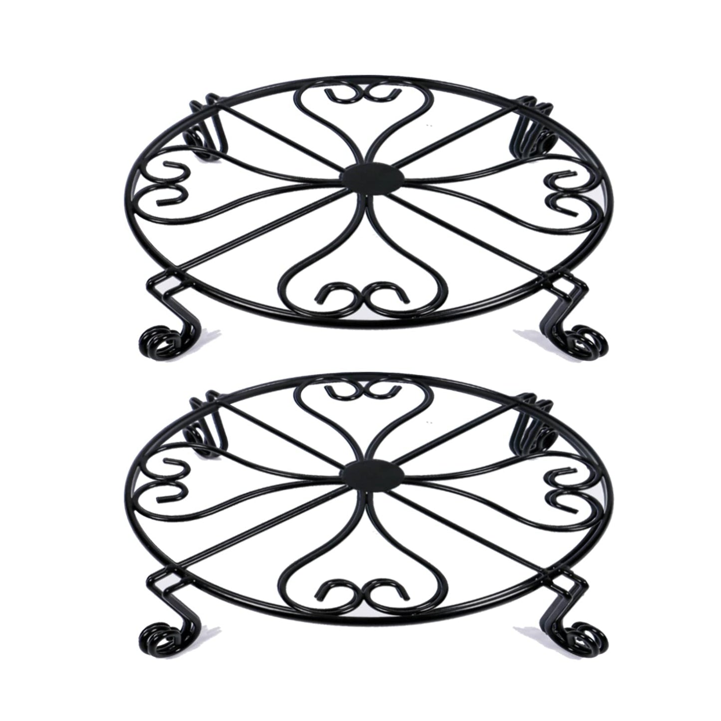NSYOOMH 2 pack 10" 12" Rustproof Black Metal Plant Stands Heavy Duty Plants Holder Outdoor Indoor, Round Wrought Iron Sturdy Flower Planter Pot Stand, Corner Gardening Inside Potted Plant Risers - 10Inches
