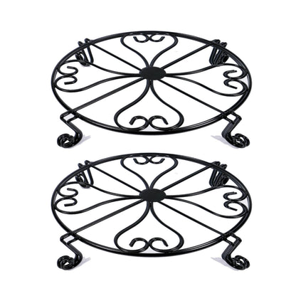 NSYOOMH 2 pack 10" Rustproof Black Metal Plant Stands Heavy Duty Plants Holder Outdoor Indoor, Round Wrought Iron Sturdy Flower Planter Pot Stand, Corner Gardening Inside Potted Plant Risers - 10Inch