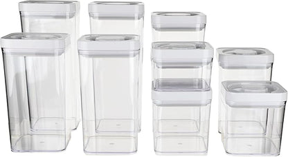 Amazon Basics Airtight Food Storage Containers, BPA Free, Dishwasher Safe, with Twist/Turn Lids, for Kitchen Pantry Organization, 10-Piece Square Set, Clear Plastic