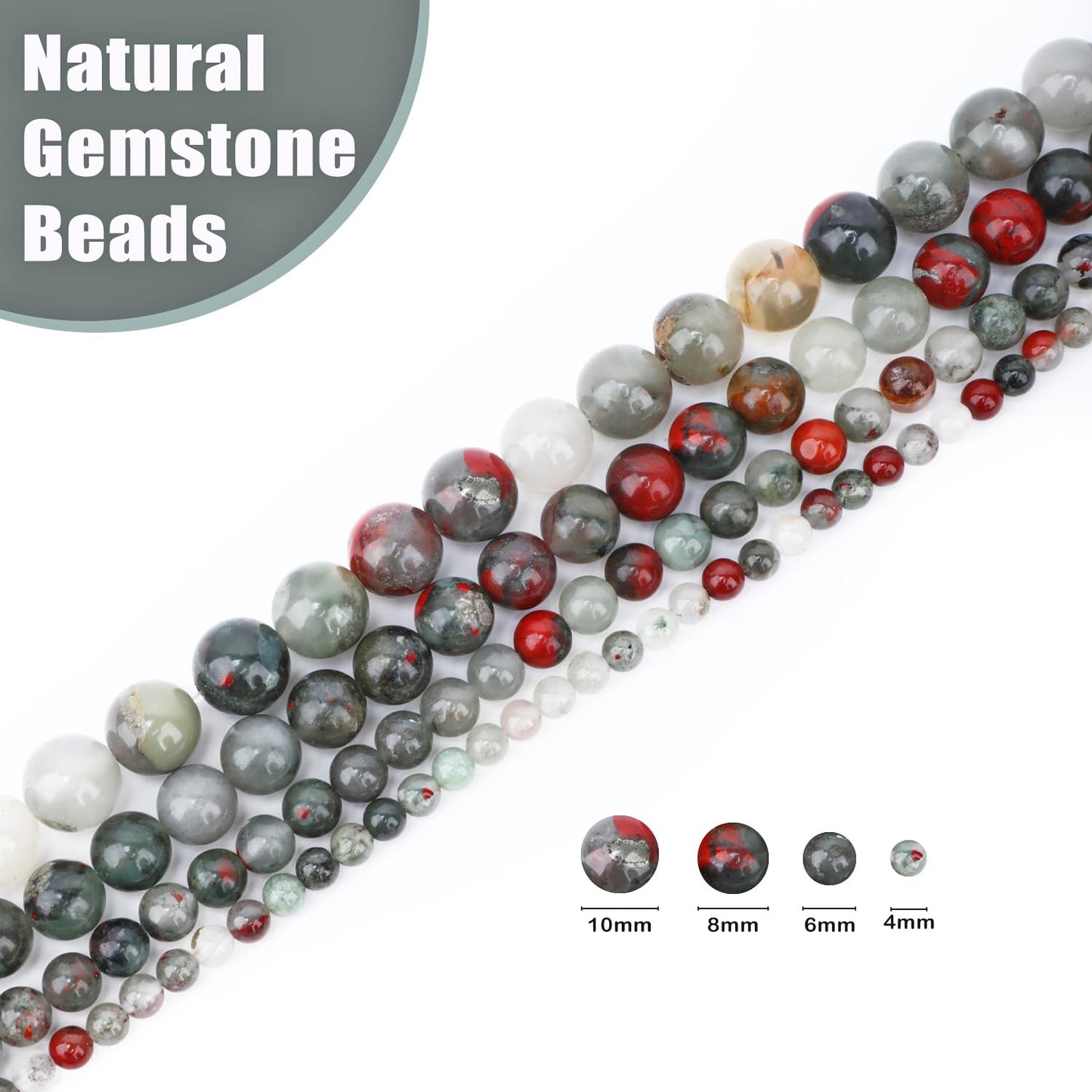 CMBYN Natural Stone Beads Round Genuine Real Stone Beading Strand Loose Gemstones DIY Smooth Bead for Bracelet Necklace Earrings Jewelry Making (African Bloodstone, 6mm 60 Pieces)