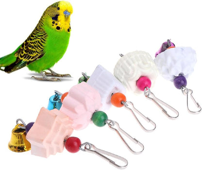 1-Pack Bird Calcium Perch with Bell Mineral Stone Chewing Toy for Beak Grinding and Trimming Parakeet Cockatiel Budgie Parrot Small Birds
