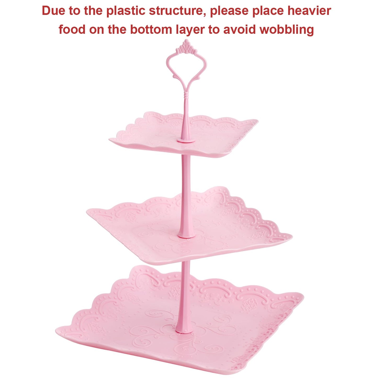 Tosnail 3 Pack 3 Tiers Plastic Cupcake Stand Dessert Stand Tiered Serving Trays with Pink Rod Candy Pastry Holders for Baby Shower, Wedding and Party - Pink Rod