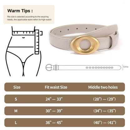 KONQUWA Women's Elegant Casual Genuine Leather Belt with Matte Oval Vintage Gold Buckle for Jeans Pants Dresses (Khaki/Vintage Gold Buckle,30″-39″)