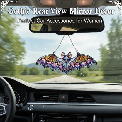 Bat Car Hanging Ornament, Bat Suncatcher, Gothic Rear View Mirror Decor, Halloween Bat Window Hanging, Witchy Gifts for Goth Women(Bat 4)