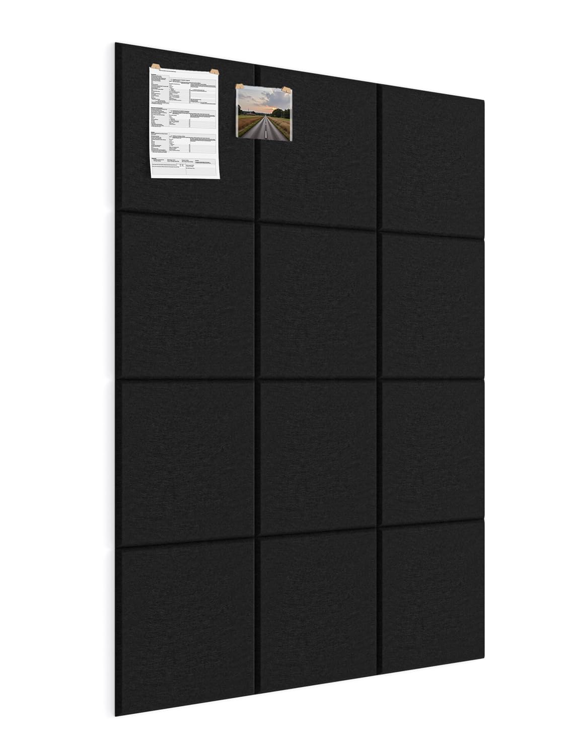 Large Bulletin Board 48" x 36", 12 Pack Blcak Cork Boards for Walls, Self-Adhesive Felt Pushpins Wall Tiles, Display for Messages, DIY Notice, Photo Decorations, Classroom, School, Office, Bedroom