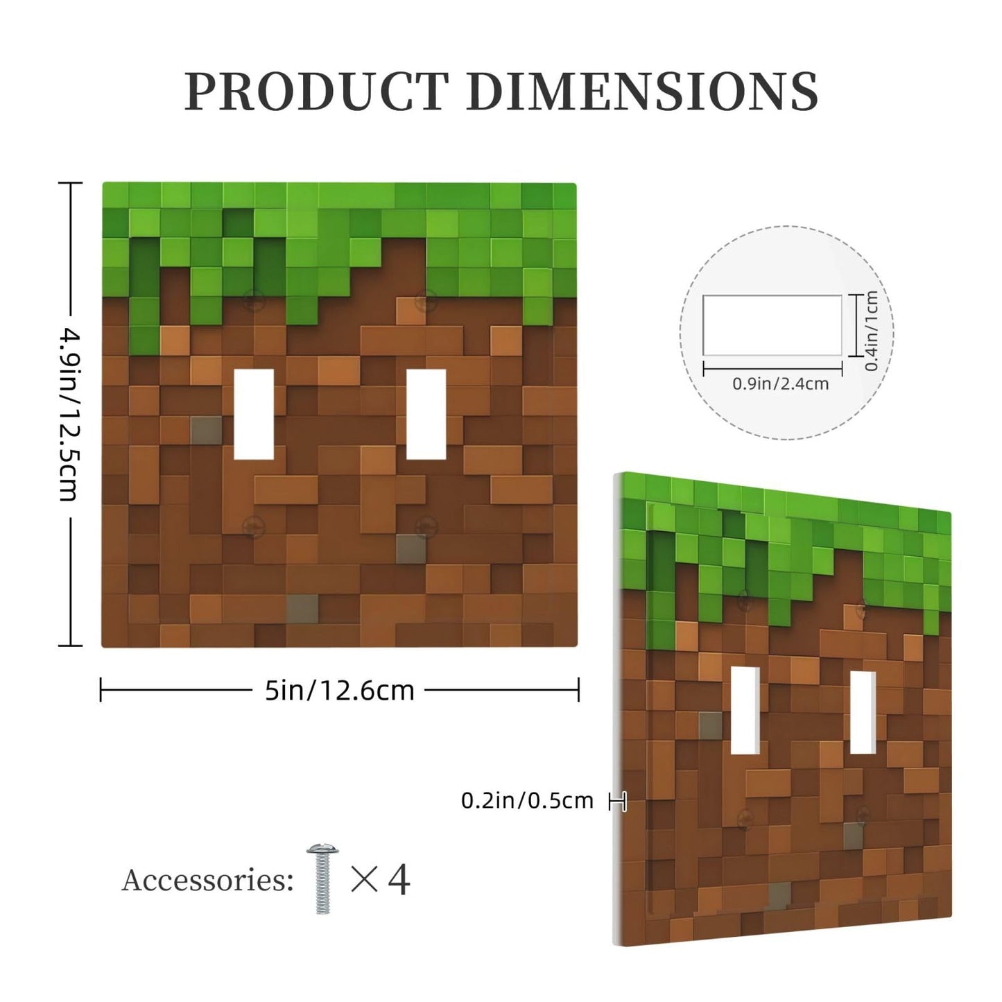 Pixel Style Gamer Themed Grass Block Decorative Switch Plates 2 Gang Double Toggle Outlet Light Switch Cover Wall Plate Electrical Faceplate for Kids Room Office Home Decor
