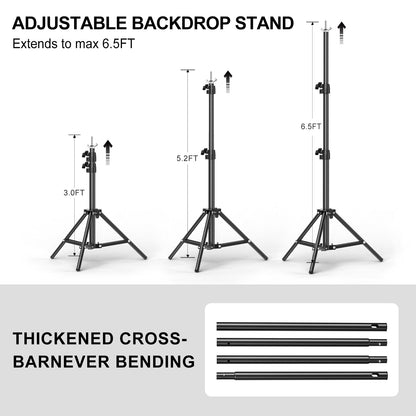 Backdrop Stand 6.5 x 6.5 FT, Adjustable Photography Backdrop Support System Kit with 4 Clamps and Carrying Bag for Parties, Wedding, Photography, Festival Decoration
