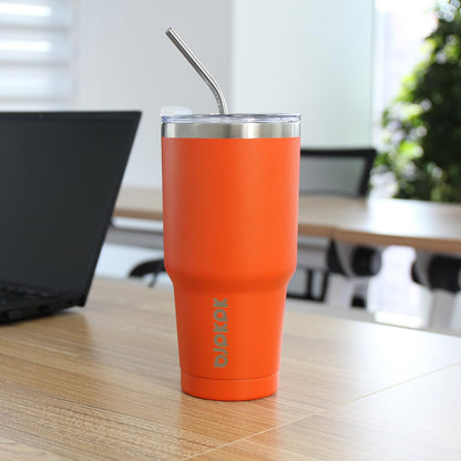 BJPKPK Insulated Tumbler with Clear Flip Lid and Straw, Reusable Stainless Steel Insulated Travel Cup,Orange,30oz