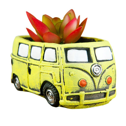 Ascrafter Cute Succulent Plants Planters, Small Planters with Drainage Hole, Flower Pots for Home Indoor Outdoor Garden Decoration (Yellow Bus)