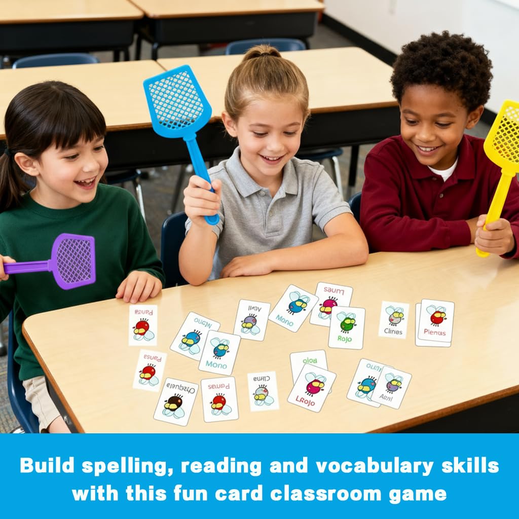 Spanish Sight Word Game for Kids |108 Educational Flash Words with 4 Fly Swatters, Interactive Learning Boards Games, Homeschool,Classroom Must Have, Teacher Supplies,Gifts for Boys and Grils