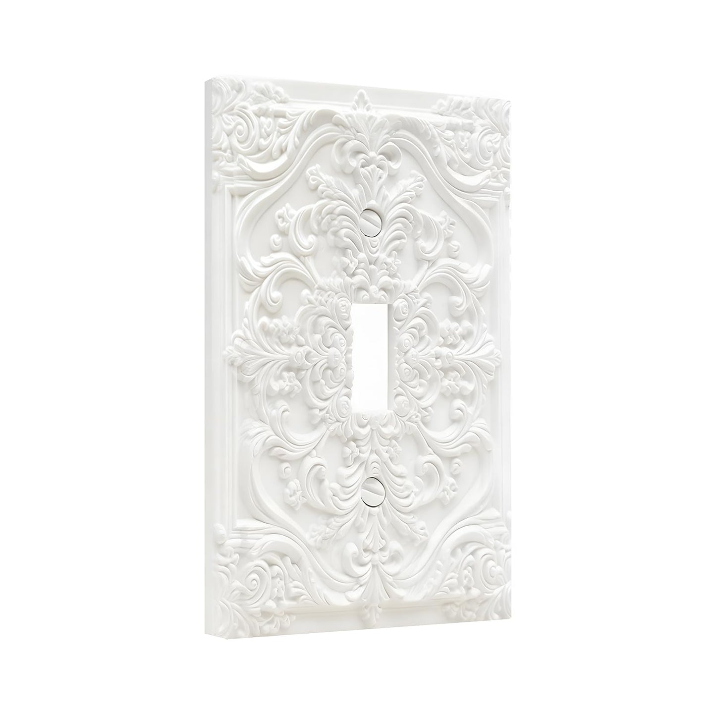 Wpshijia Decorative Light Switch Plate Covers Chalk White 3D Floral Embossed 1 Gang Light Switch Cover Plate Single Toggle Wall Plate Outlet Covers Faceplate for Bedroom Home Decor