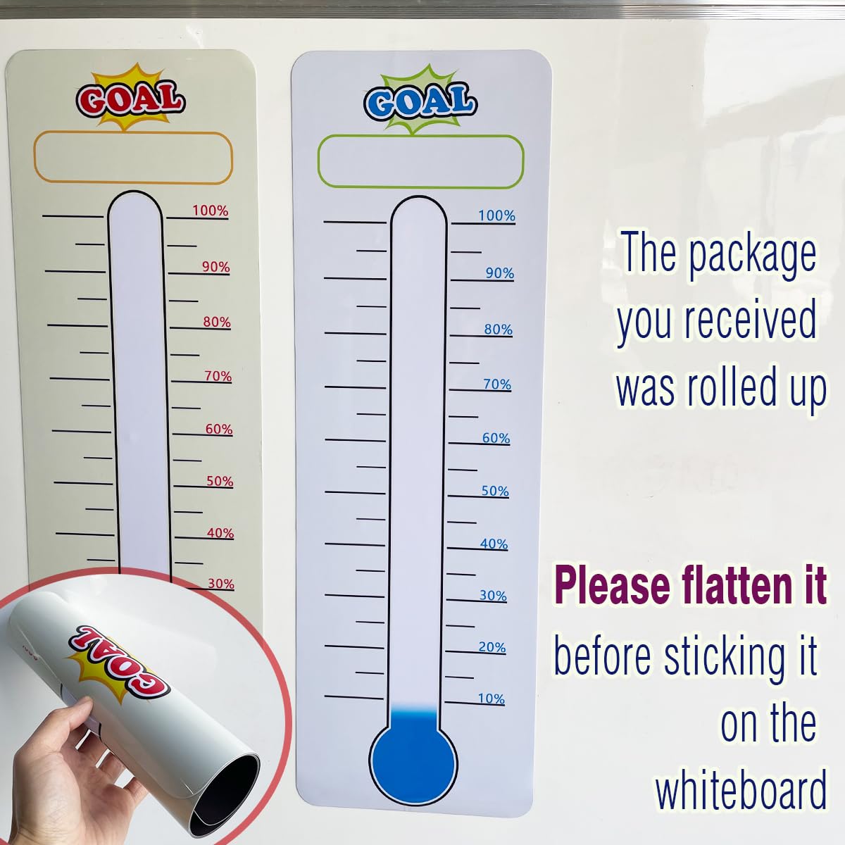 2 Pcs Magnetic Fundraising Thermometer Charts，Dry Erase Goal Trackers Chart Thermometer Goal Setting - Poster Charts for Home, School and Office