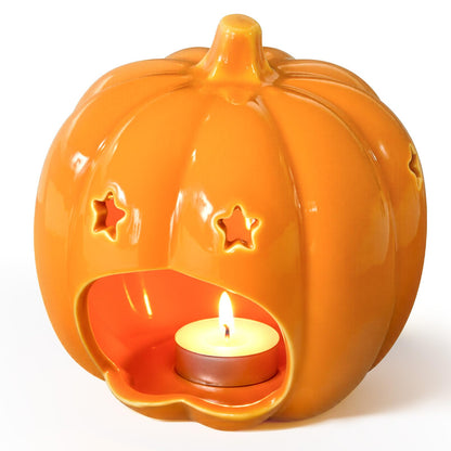 Halloween Ceramic Candle Holder Decorations Pumpkin Candle Holder Halloween Tabletop Decorative for Home Office Table Centerpiece, Cute Pumpkin Tealight Candlestick