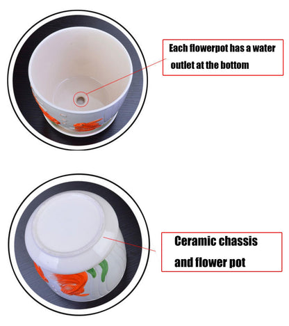 Brother Yixiu Ceramic Home/Garden Modern Flower Planter Pot with Saucer/Tray - Outside Red Fish Design,Meaning More Than Enough Year After Year (Like a Fish in Water)