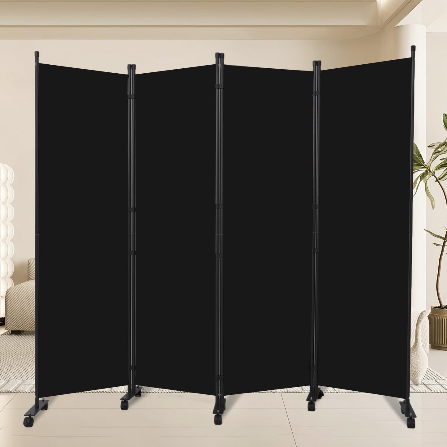 Room Divider 88''W Wall Divider for Room Partition (Heavy Duty Base) 4 Panel Partition Room Dividers, Freestanding Room Divider Screen Separation W/Wheels Folding Privacy Screen Panel Space Separator