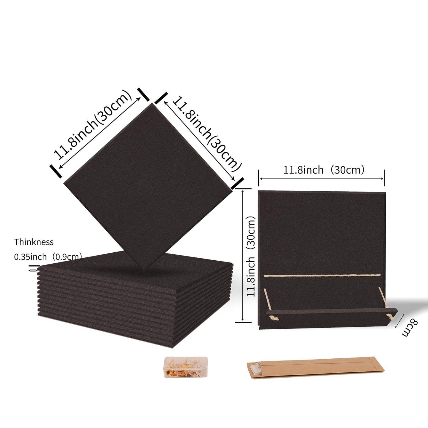 12 Pack Bulletin Boards 48" x 36" Alternative Cork Board for Office,Built-in Storage Device，Large Cork Boards for Walls ， Felt Wall Tiles, Contains Removable Security Stickers and PushPins (F-Black)