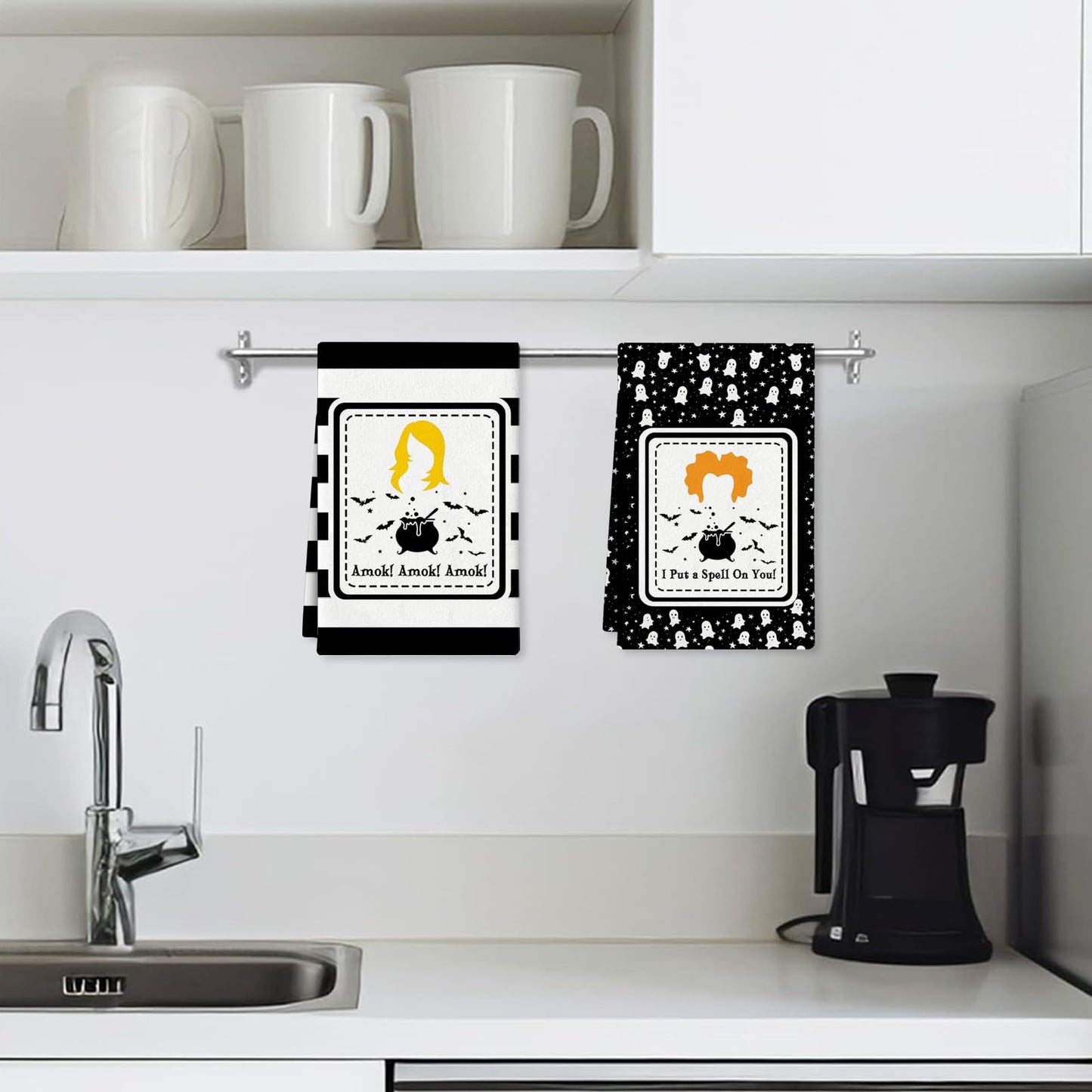 4 Pcs Halloween Kitchen Towels Hocus Pocus Decor I Smell Children Funny Hand Towels for Bathroom Gothic Dish Cloths Halloween Bathroom Decortions Housewarming Gift for Home Wall Decor 15.7x23.6 Inches