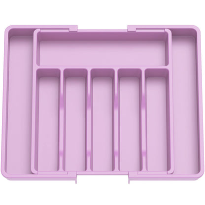 Lifewit Silverware Drawer Organizer, Expandable Utensil Tray for Kitchen, BPA Free Flatware and Cutlery Holder, Adjustable Plastic Storage for Spoons Forks Knives, 13-22 x 15", Purple