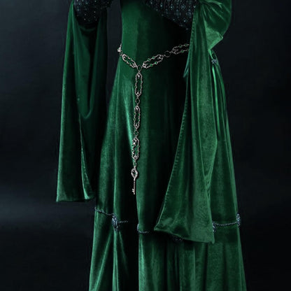 L'VOW Women Renaissance Belt Viking Witch Belt Green Waist Metal Chain Belt for Medieval Dresses