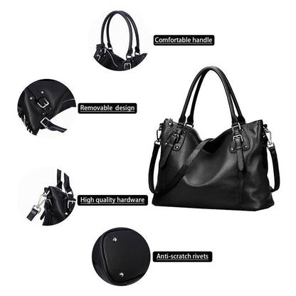 HESHE Genuine Leather Purses and Handbags for Women Tote Shoulder Bag Satchel Purse Top Handle Bags Hobo Crossbody Purse (Large,Black)