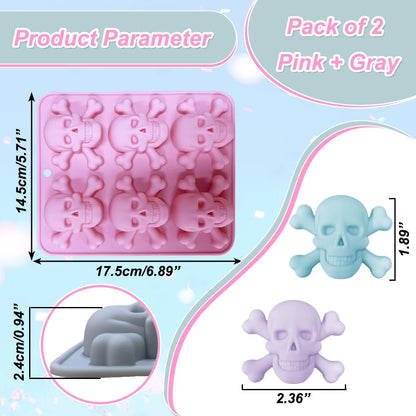 2 Pack Halloween Silicone Cake Molds 6 Cavity Skull Silicone Mold for Aromatherapy Candles Chocolate Candy Gummy Crayon Soap Cake Cupcake Topper Decorations for Halloween Party Props