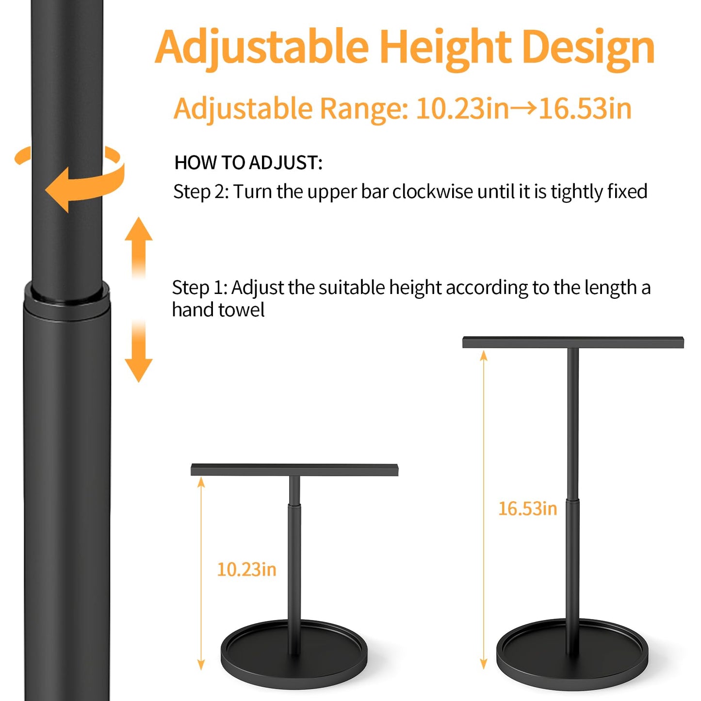 Hand Towel Stand, Hand Towel Holder for Bathroom Countertop Kitchen, 16.5IN Adjustable Retractable T-Shape Hand Towel Rack, Matte Black