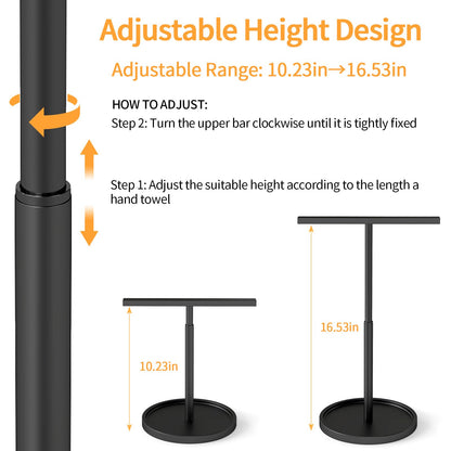 Hand Towel Stand, Hand Towel Holder for Bathroom Countertop Kitchen, 16.5IN Adjustable Retractable T-Shape Hand Towel Rack, Matte Black