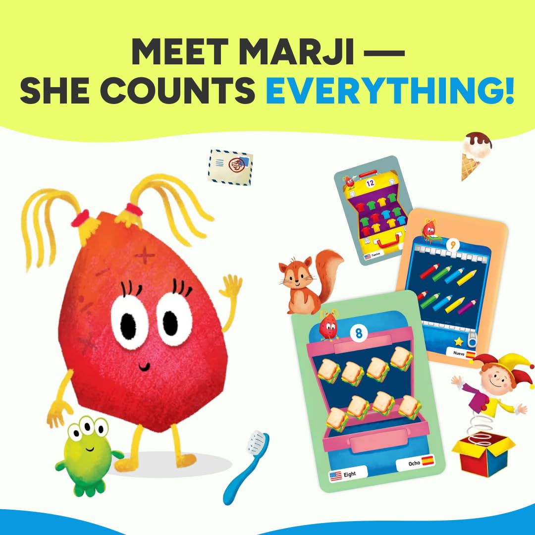 KIDROX Count to 20 Flashcards – Open & Discover Hidden Surprises! Learn Numbers 1–20 in English & Spanish with Marji | 20 Fold-Out Cards | Fun Counting Game for Kids 3+