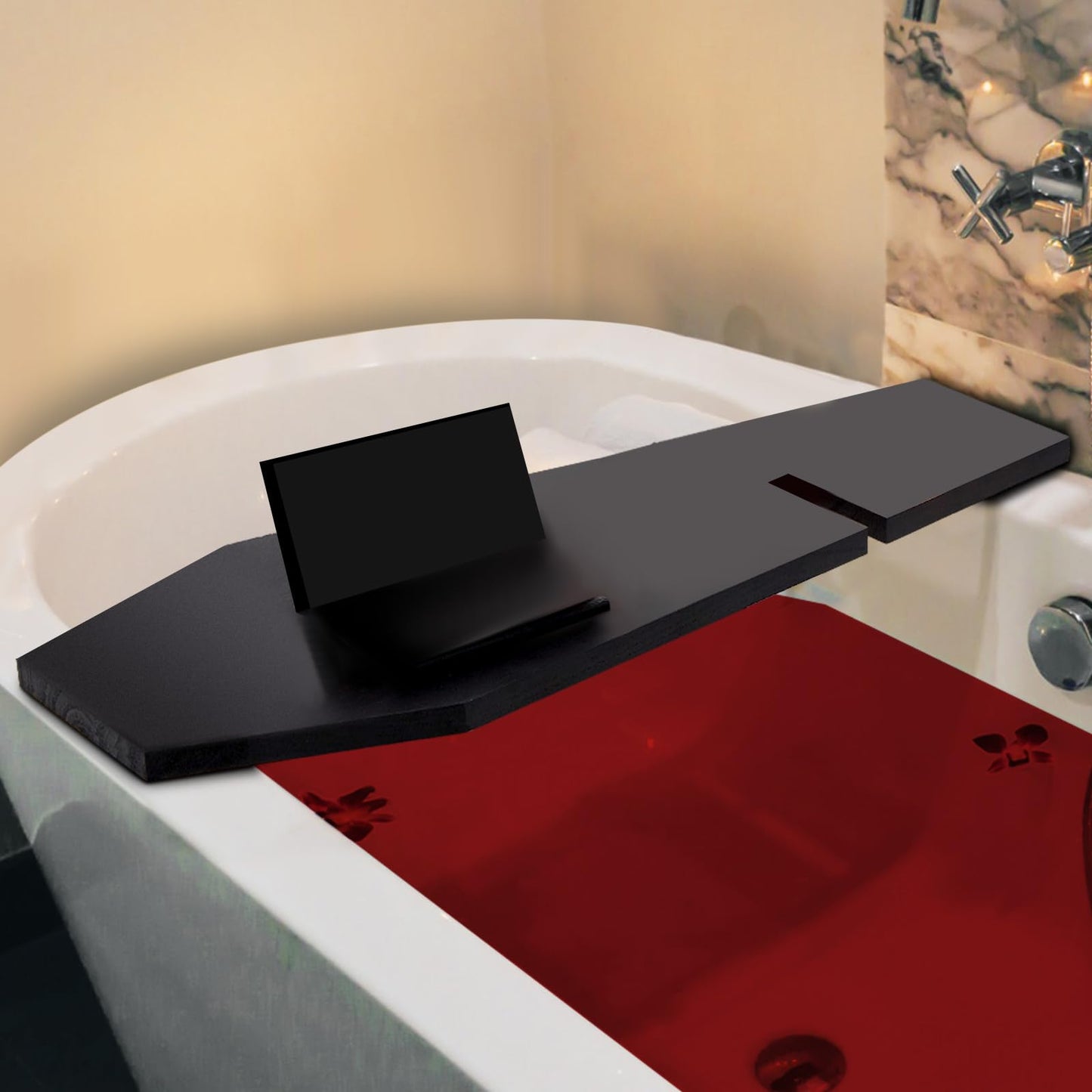 Barydat Halloween Decorations Coffin Bath Tray Gothic Coffin Serving Tray with Tablet Stand Spooky Goth Bathtub Caddy Black Wood Bath Board for Halloween Home Decor Bathroom Accessories