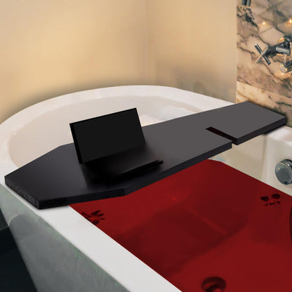 Barydat Halloween Decorations Coffin Bath Tray Gothic Coffin Serving Tray with Tablet Stand Spooky Goth Bathtub Caddy Black Wood Bath Board for Halloween Home Decor Bathroom Accessories