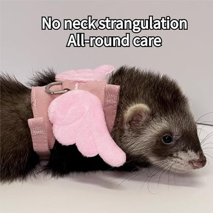 Ferret Harness Leash with Adjustable Buckle Soft Breathable Pure Cotton Cloth Walking Vest with Angel Wings for Small Pet Squirrel Guinea Pig Rabbit Kitten (Pink)