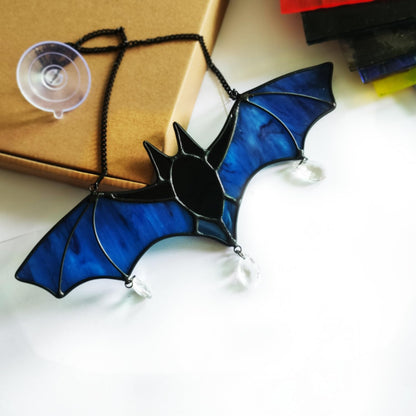 WeDcpcin Bat Stained Glass Window Hanging Suncatcher (Blue) Bat Decoration Holiday Decorations