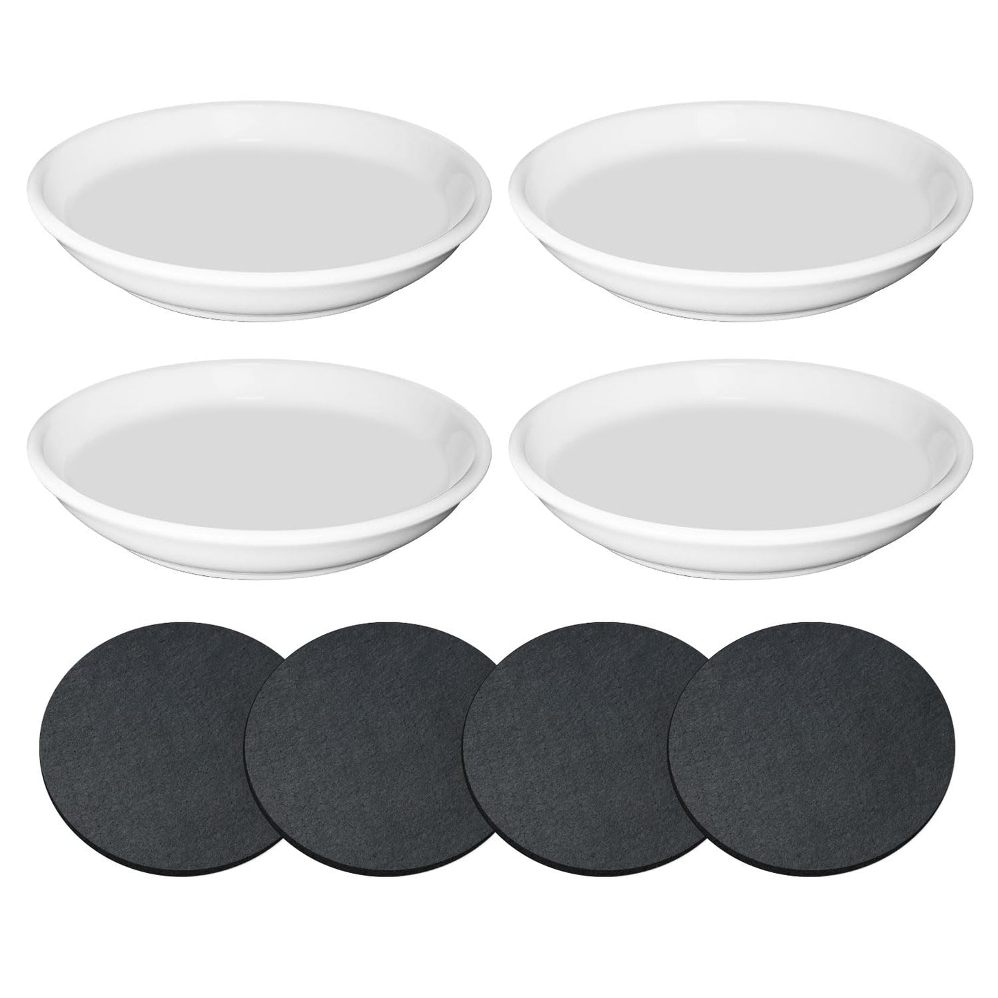YUFDA 4 Pack Ceramic Plant Saucer Pot Tray 4 Inch, Planter Saucers with Scratch Pad Indoors&Outdoor Durable Sturdy Flower Drainage drip Water Tray for Glazed Pots Base (4.72 Inch-White)