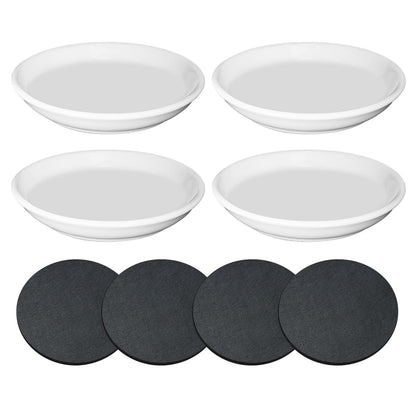 YUFDA 4 Pack Ceramic Plant Saucer Pot Tray 4 Inch, Planter Saucers with Scratch Pad Indoors&Outdoor Durable Sturdy Flower Drainage drip Water Tray for Glazed Pots Base (4.72 Inch-White)