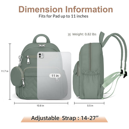SYTRAH Mini Backpack for Women Small Backpack Purse, Anti Theft Backpack Waterproof Lightweight Puffer Back packs for Travel, Work with Coin Purse Green