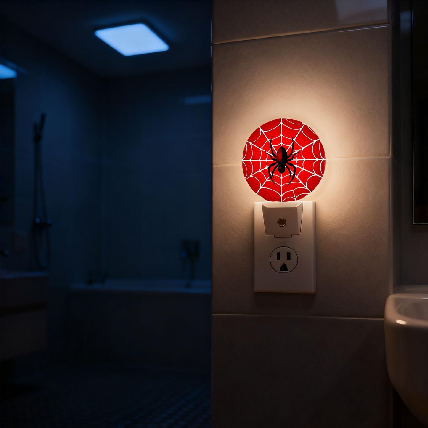 Mugod Red Spider Web Night Light Hero Theme Cartoon Nights Light Plug into Wall with Dusk-to-Dawn Sensor LED Nightlights 0.5W Sleep-Friendly for Teen Boys