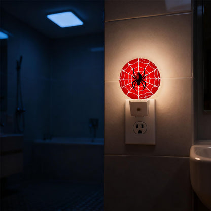 Mugod Red Spider Web Night Light Hero Theme Cartoon Nights Light Plug into Wall with Dusk-to-Dawn Sensor LED Nightlights 0.5W Sleep-Friendly for Teen Boys