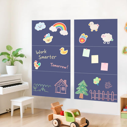 OMKSIH Magnetic Chalkboard Wall Decal Set of 6 Peel and Stick Magnet Sheets with Chalk Tangram Puzzle and Multiple Accessories Dusty Blue Magnetic Chalk Boardfor Home Playroom and Classroom